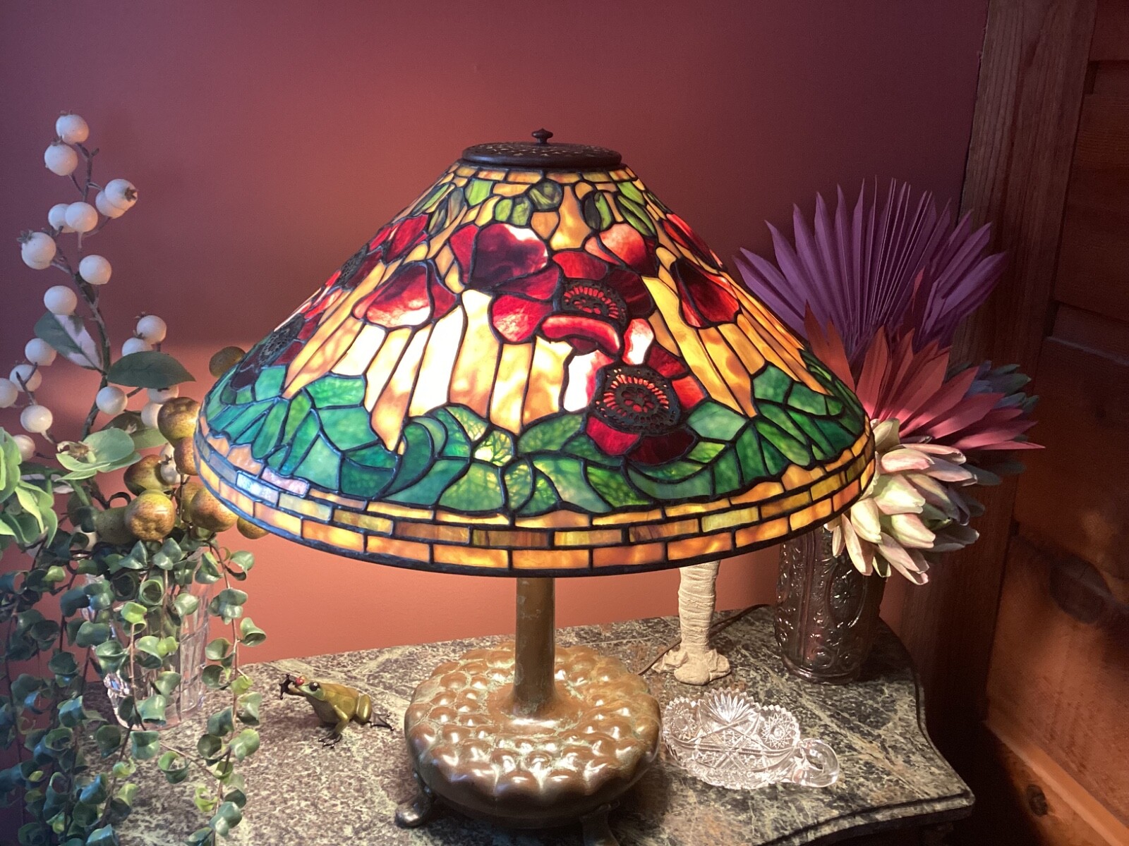 フロアスタンド BIG lamp shade Antique Flower leaf WERFACTORY Tiffany Floor Lamp Pink Wisteria Stained Glass