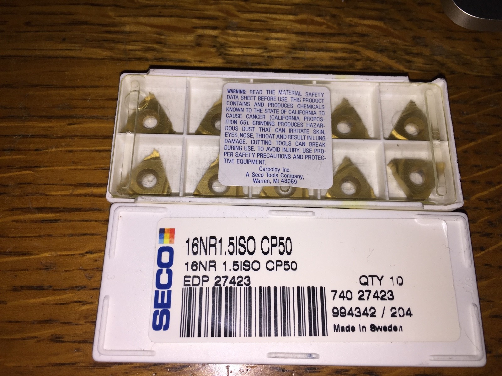SECO CARBIDE INSERTS QUANTITY 10 16NR1.5ISO CP50