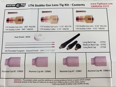 17/26/18 STUBBY GAS LENS KIT-#8 alumina nozzle added FREE!