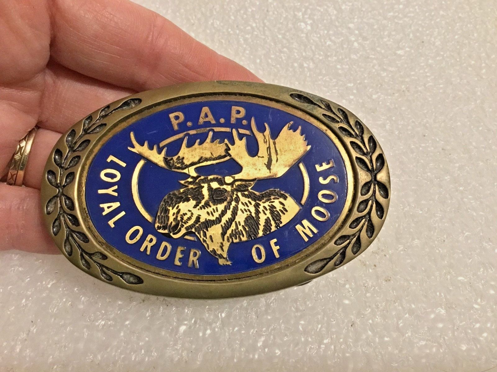 Loyal Order of the Moose P.A.P. Solid Brass Enameled Belt Buckle