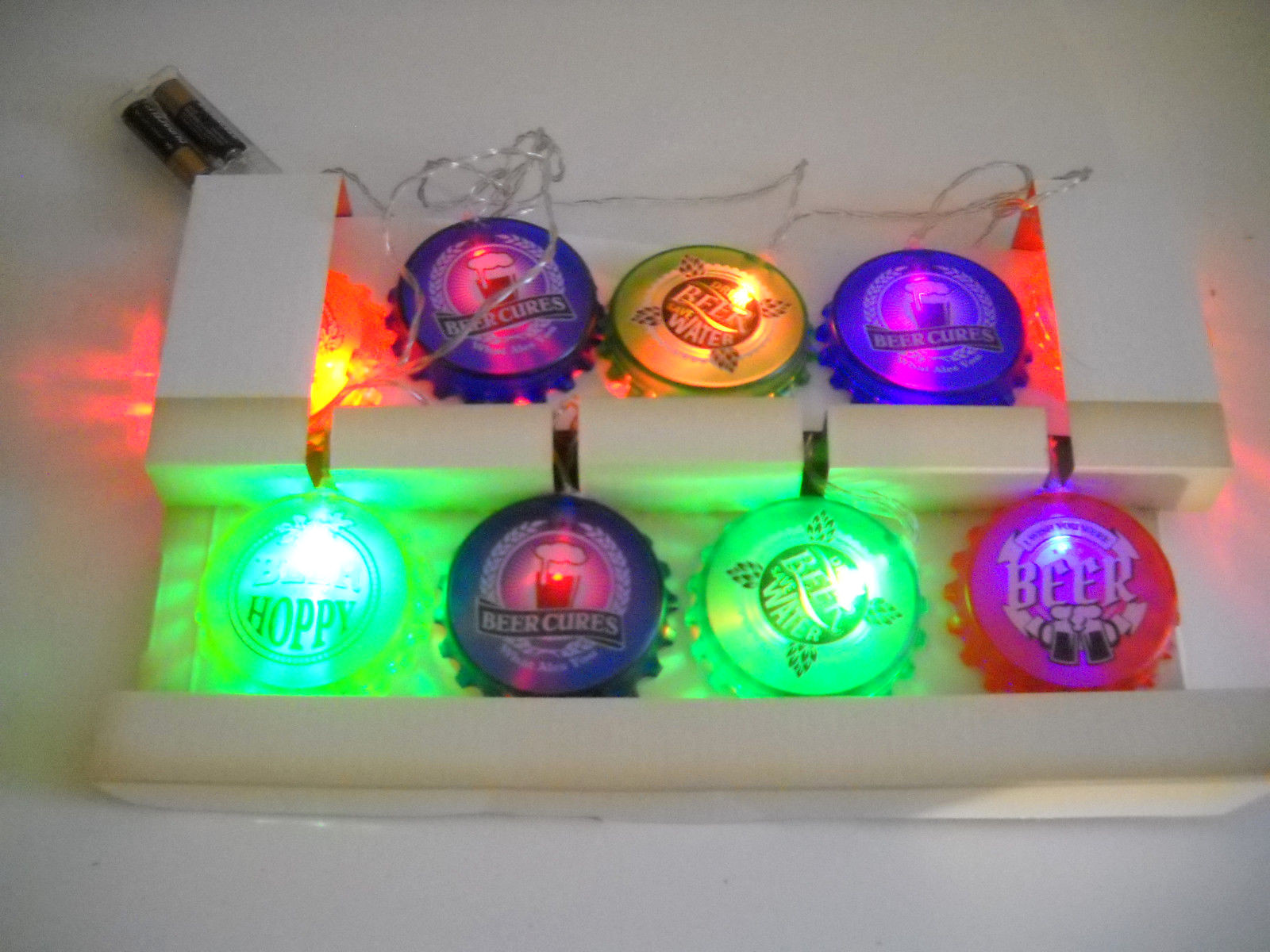 Vintage Outdoor Party Hanging String Light HAPPIE HOUR Beer Bottle caps MIB