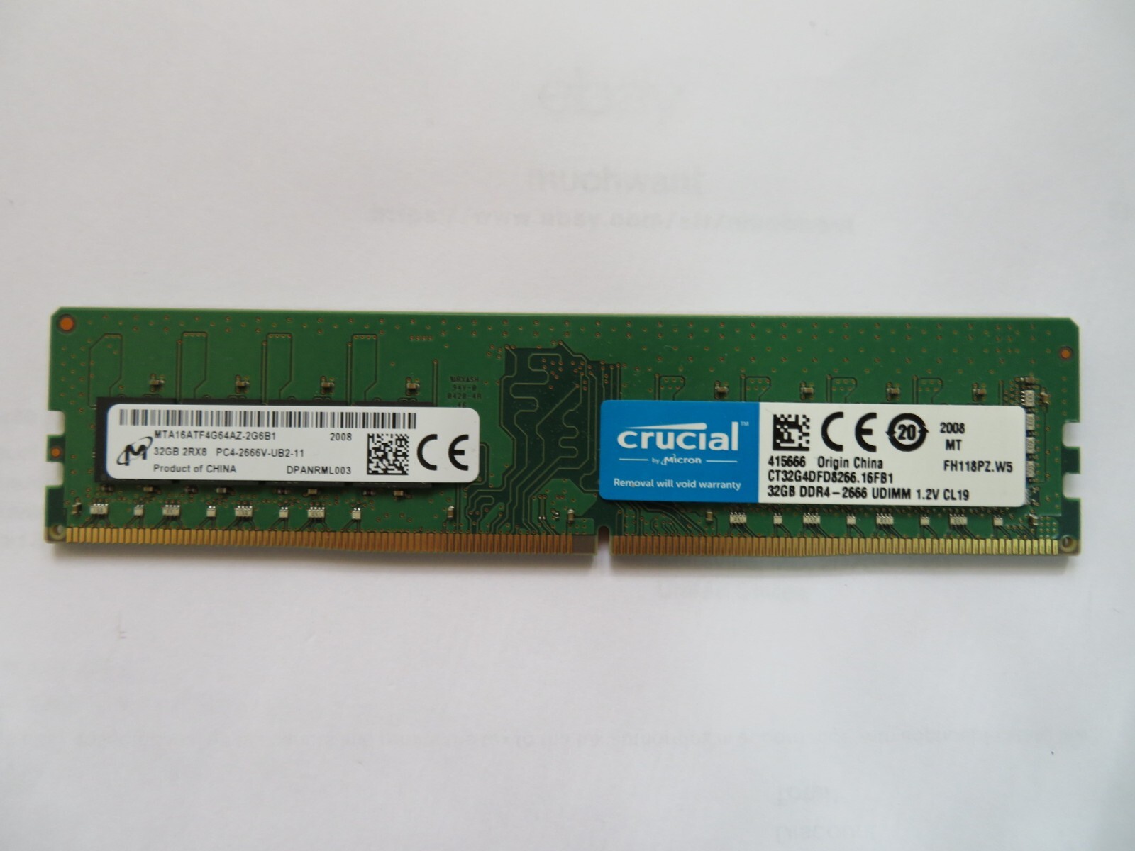 メモリー Micron DDR4 SO-DIMM PC4-2666V 32GB Micron 32GB (1 x 32Gb) PC4-2666V DDR4 Memory MTA16ATF4G64AZ
