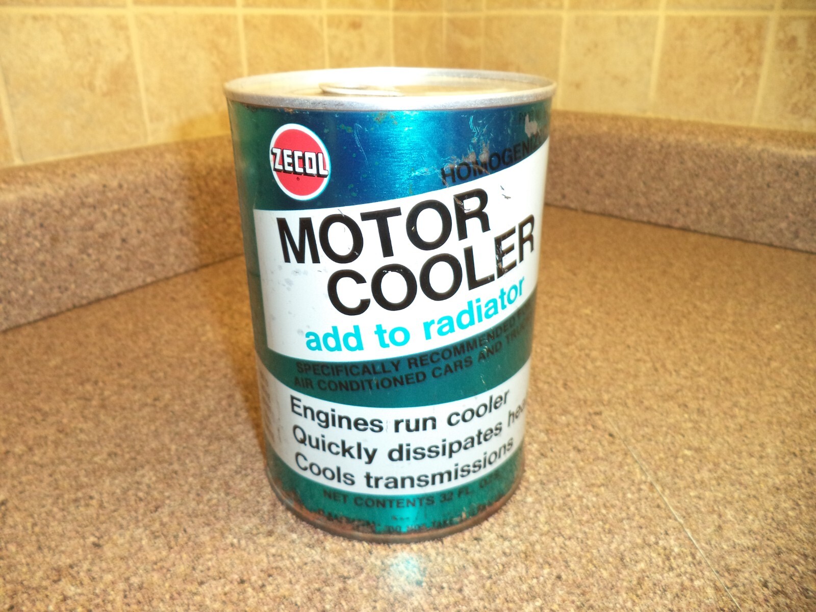 VINTAGE ZECOL MOTOR COOLER QUART METAL CAN RADIATOR ADDITIVE POP TOP