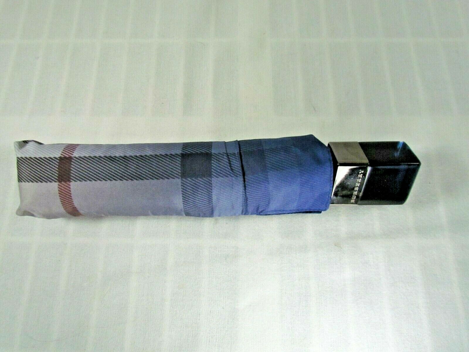 Burberry Purse Size Folding Umbrella Blue Check Plaid