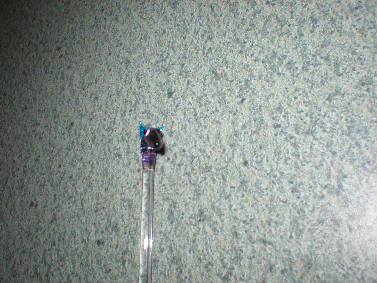 VTG Blown Art Glass Purple/Blue Horse Swizzle Stick Stir Pick Stick 6 3/8
