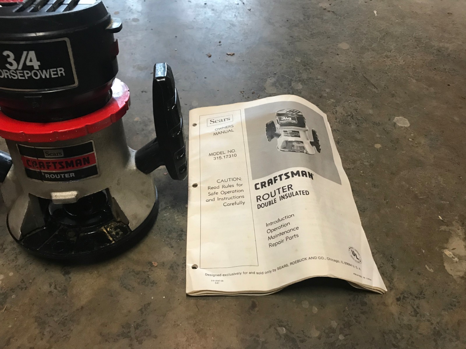 Vintage Sears Craftsman 315.17310 3/4 Horsepower HP 6 Amp Router 25000 RPM