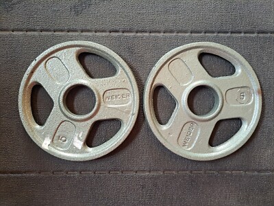 (2) 5 Lb Pound Weider 2'' Olympic Weight / Grip Plates Cast Iron 10 Lbs Total New