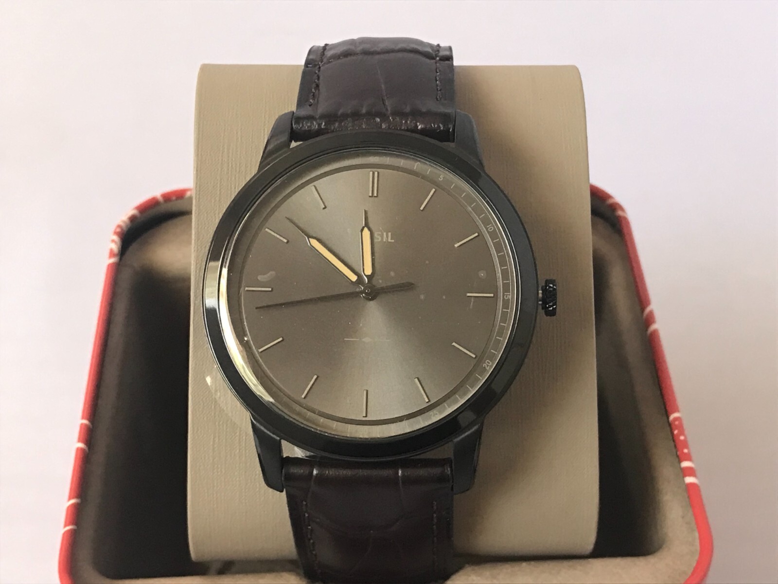 fossil minimalist three hand striped tan leather