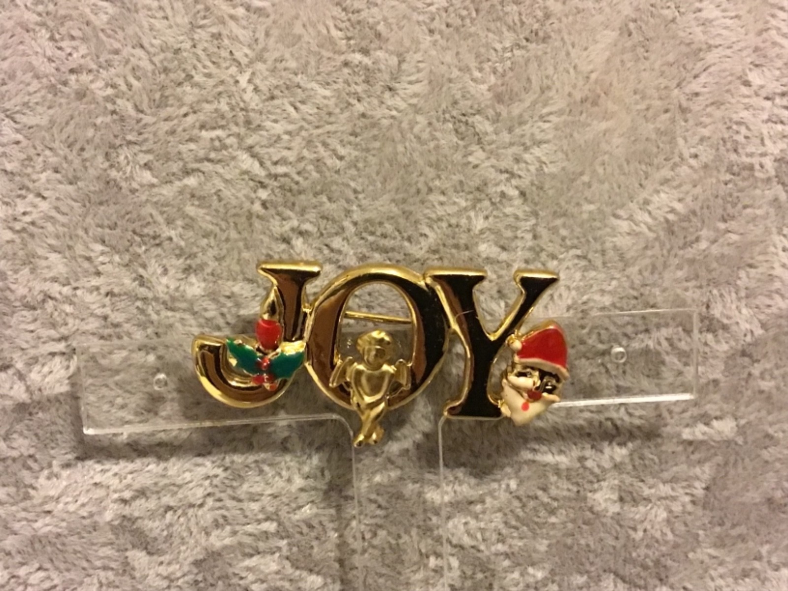 Vintage Joy Christmas Gold Tone Enamel Signed Lisner brooch/pin