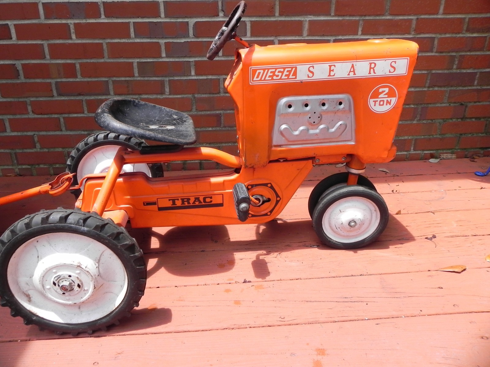 Vintage Sears Diesel 2 Ton Trac Metal Pedal Car Tractor with Play Load Trailer