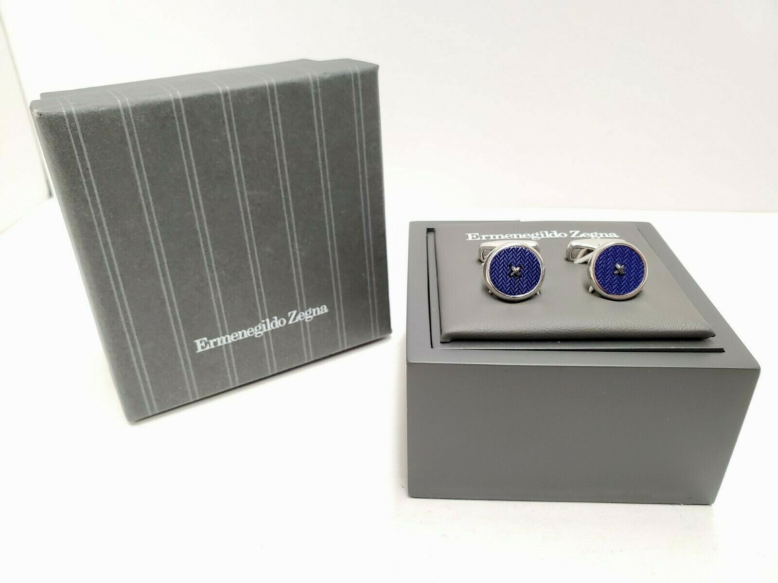 Ermenegildo Zegna Herringbone Button Cufflink Blue | eBay