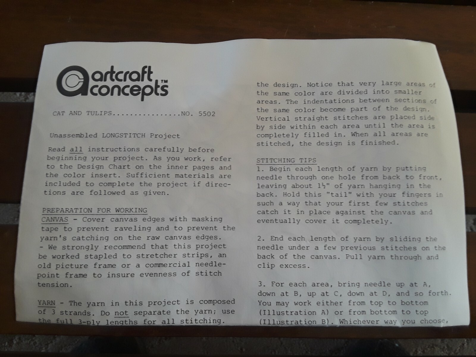 Vintage Artcraft Concepts CAT AND TULIPS Long Stitch Needlepoint Kit - OOP