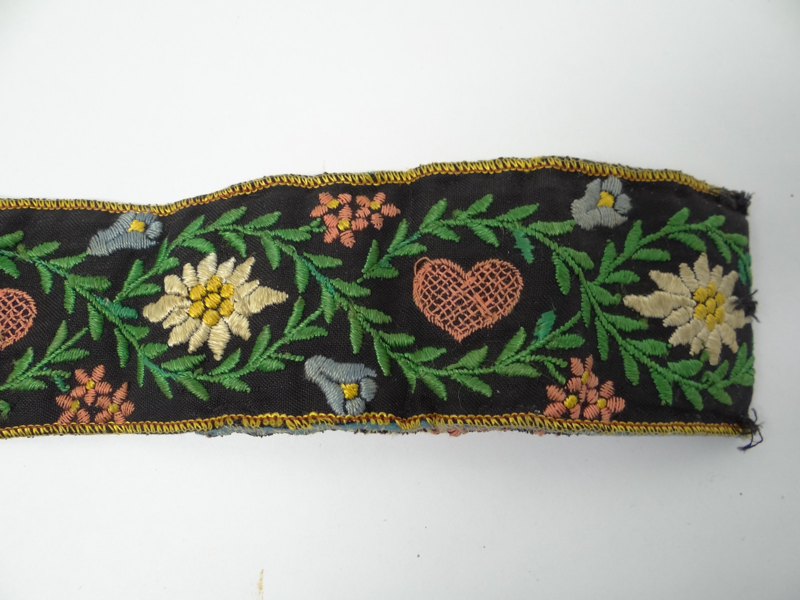 Vintage Used Embroidered Decorative Small Wall Hanger Tapestry Heart Flower Old
