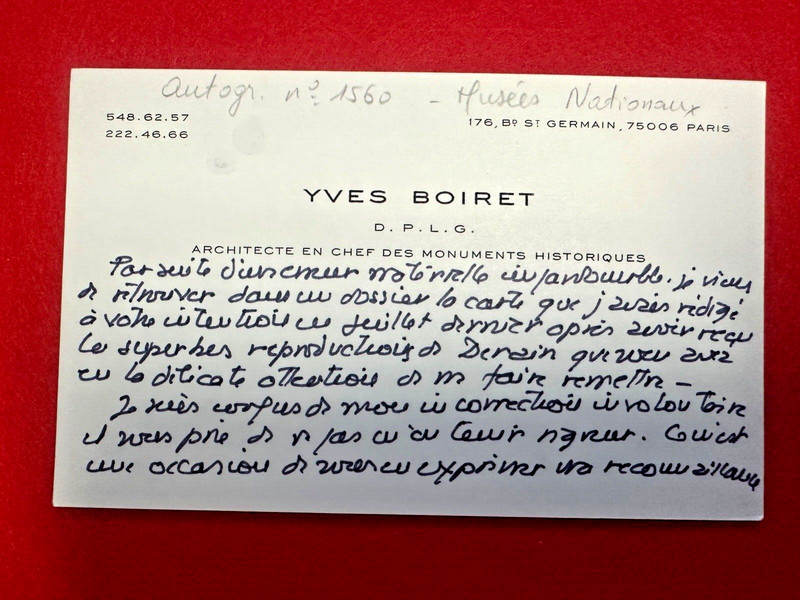 Fa75-Carte-Autographe-Yves Boiret-Architecte En Chef-Monuments Historiques