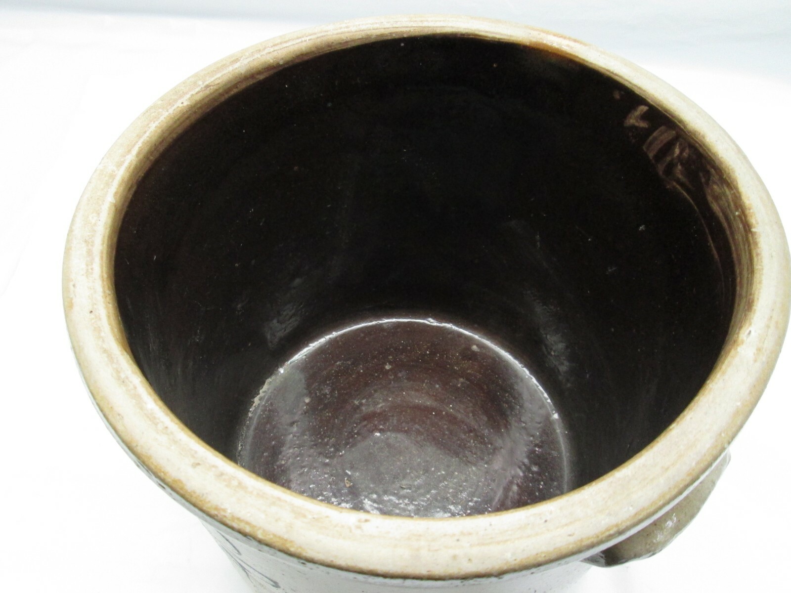 Antique 3 Gallon Salt Glazed Crock with Blue Bee Sting Design, Stoneware