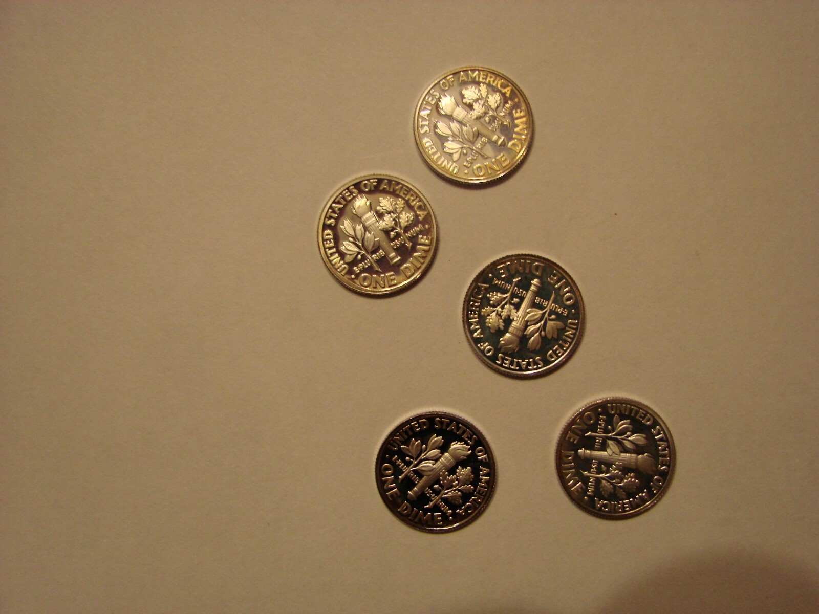 LOT OF 5 SILVER PROOF ROOSEVELT DIMES 1996,97,98,94, AND 92