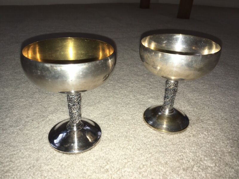 Pair of 4" Vintage Silverplate Cups Goblets By Roma S. L. Madrid Spain