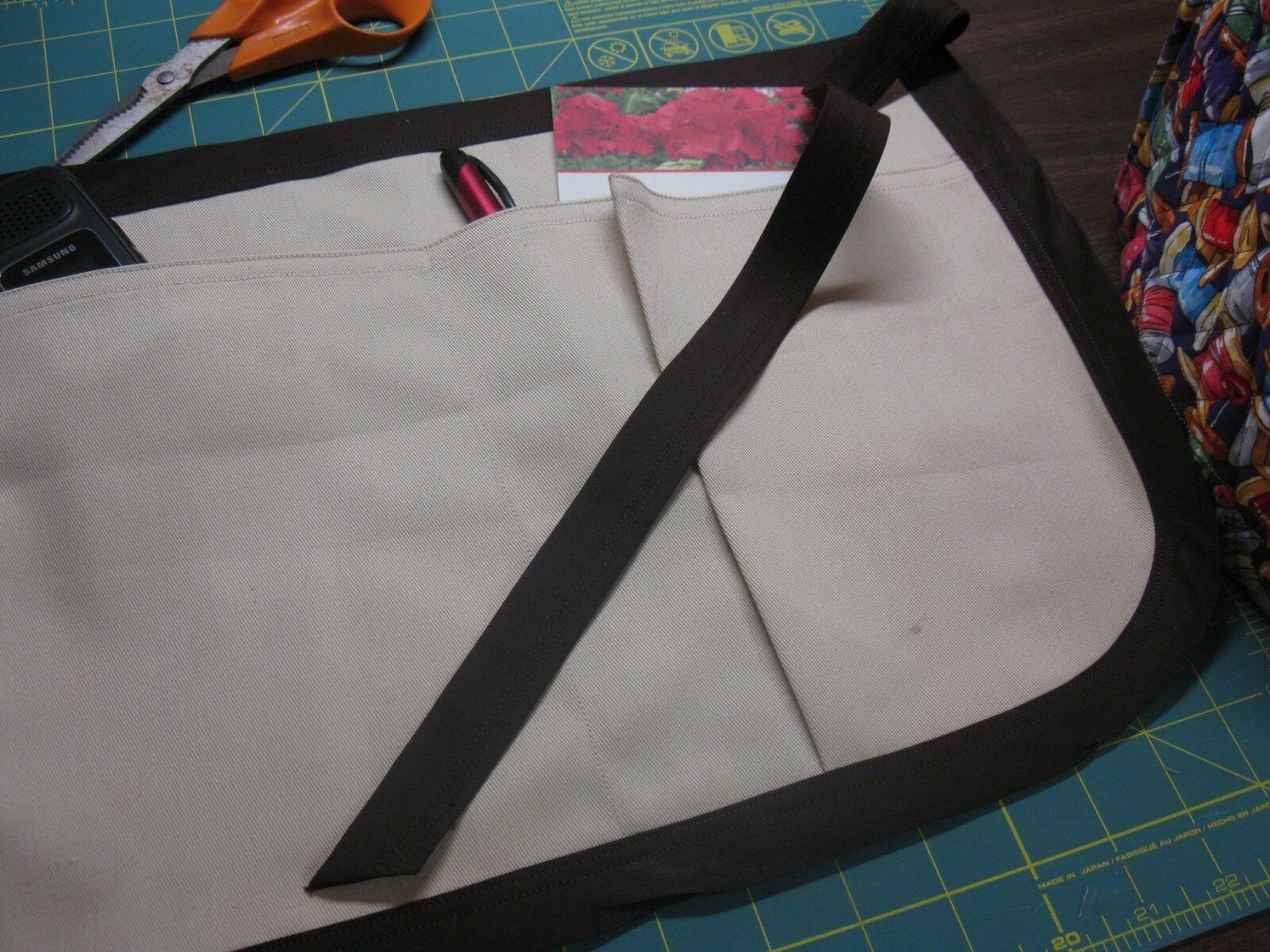 Handmade  Half Apron for Work ~ Shop ~ Crafts ~ Twill w/ Brown Trim