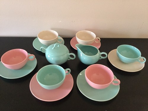 28PC SET UNIVERSAL BALLERINA VINTAGE RETRO MID CENTURY PINK GREEN CHINA PLATES