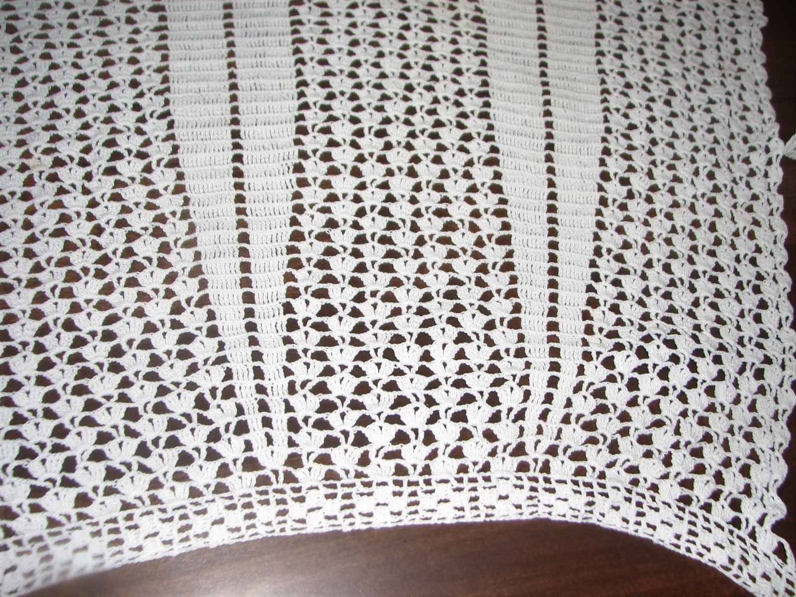 Vintage Crocheted WHITE APRON  with Crocheted Ties -- used