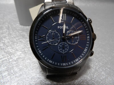 NEW FOSSIL FLYNN MENS WATCH BLUE FACE STAINLESS BAND BQ1126 48mm CHRONOGRAPH