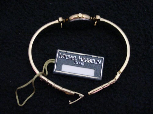 Pre-owned Michel Herbelin Ladies Watch French  Faux Diamond Gold Bracelet