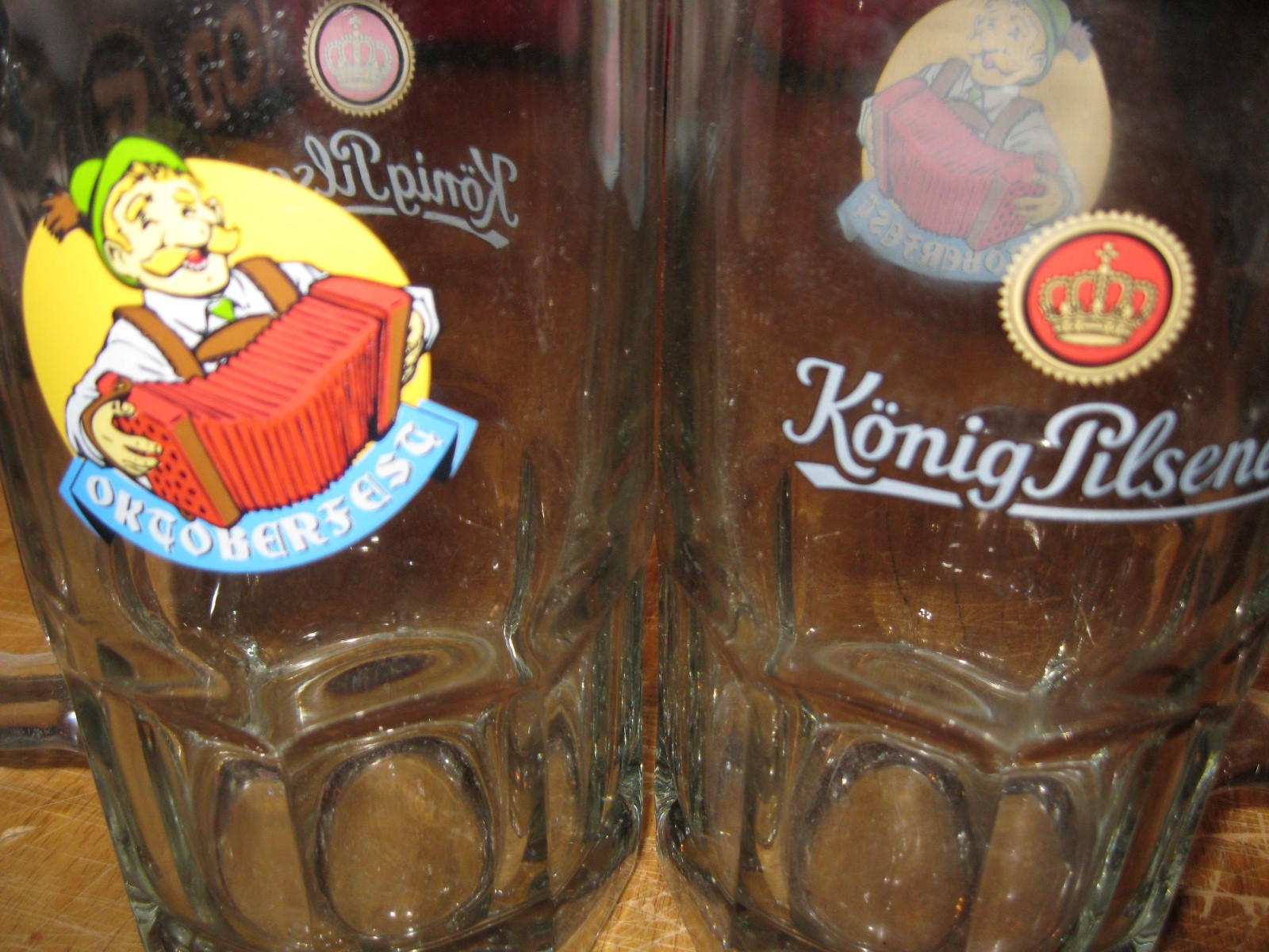 Pair of Large Vintage Konig Pilsner Glass Beer Mugs