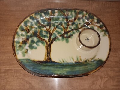 Janet Resnik Tree Art Pottery Stoneware Oval Appetizer Plate
