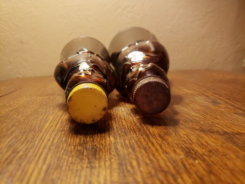 2 Vintage Mrs. Butterworth's Aunt Jemima Amber Glass Syrup Bottles