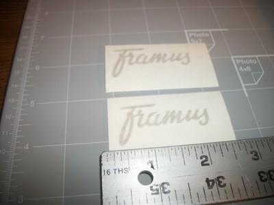 (2) FRAMUS  neck/body decals, gold self adhesive vinyl