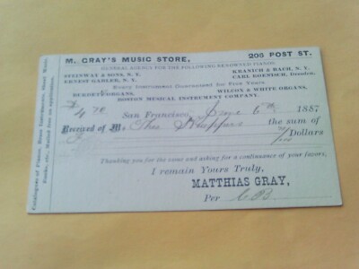 RARE 1887 POSTCARD MUSIC STORE STEINWAY GABLER BACH PIANOS ORGANS SAN FRANCISCO