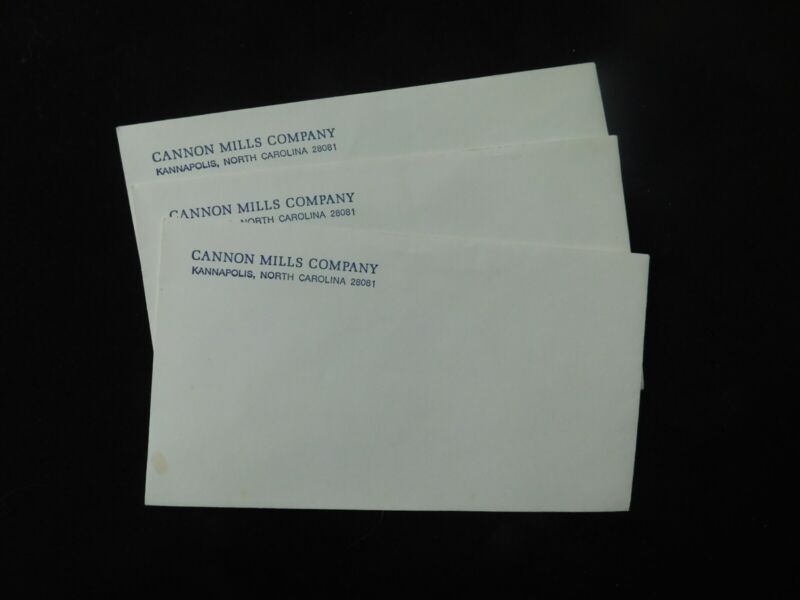Lot of Three White Envelops with Cannon Mills, Kannapolis, NC Logo