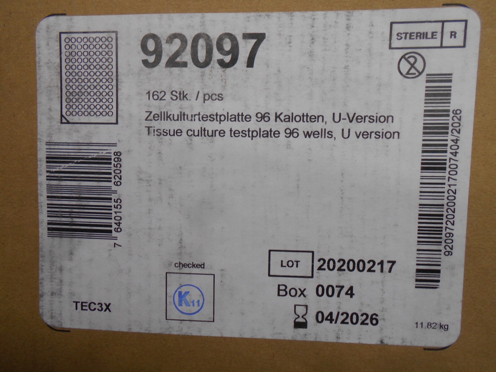 tazu品 TPP 92097 Tissue Culture Testplate 96 Wells U Version 162pcs
