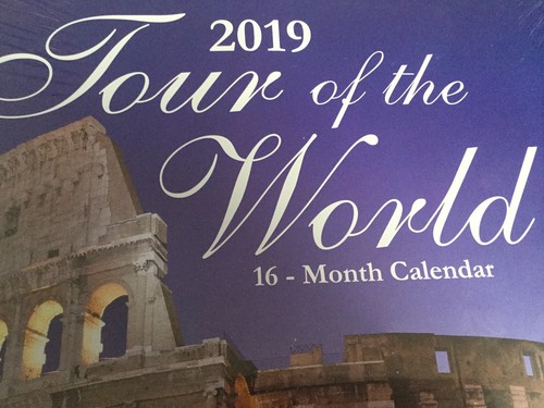 16 Month Calendar - 2019 Tour of the World Travel International with Moon Phases