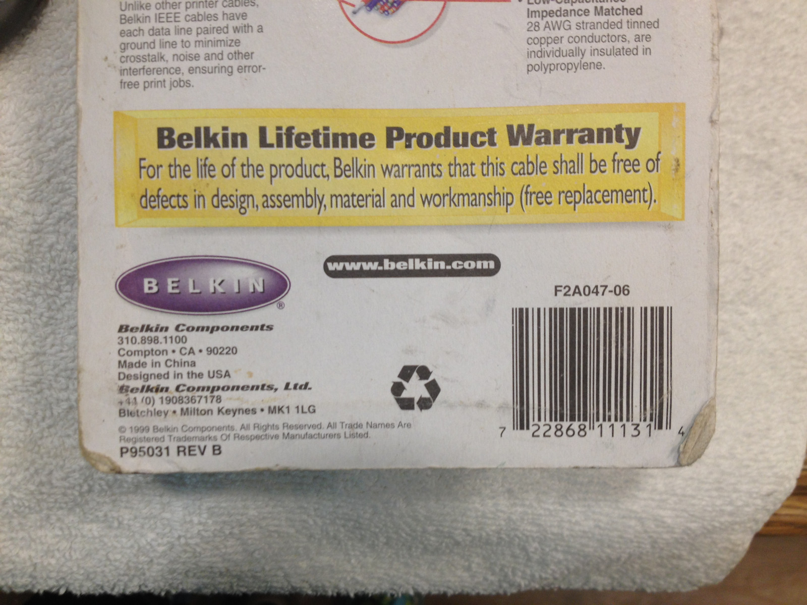 Belkin PRO IEEE-1284 a-a 6ft Parallel Printer DB25  Male Male Parallel F2A047-06