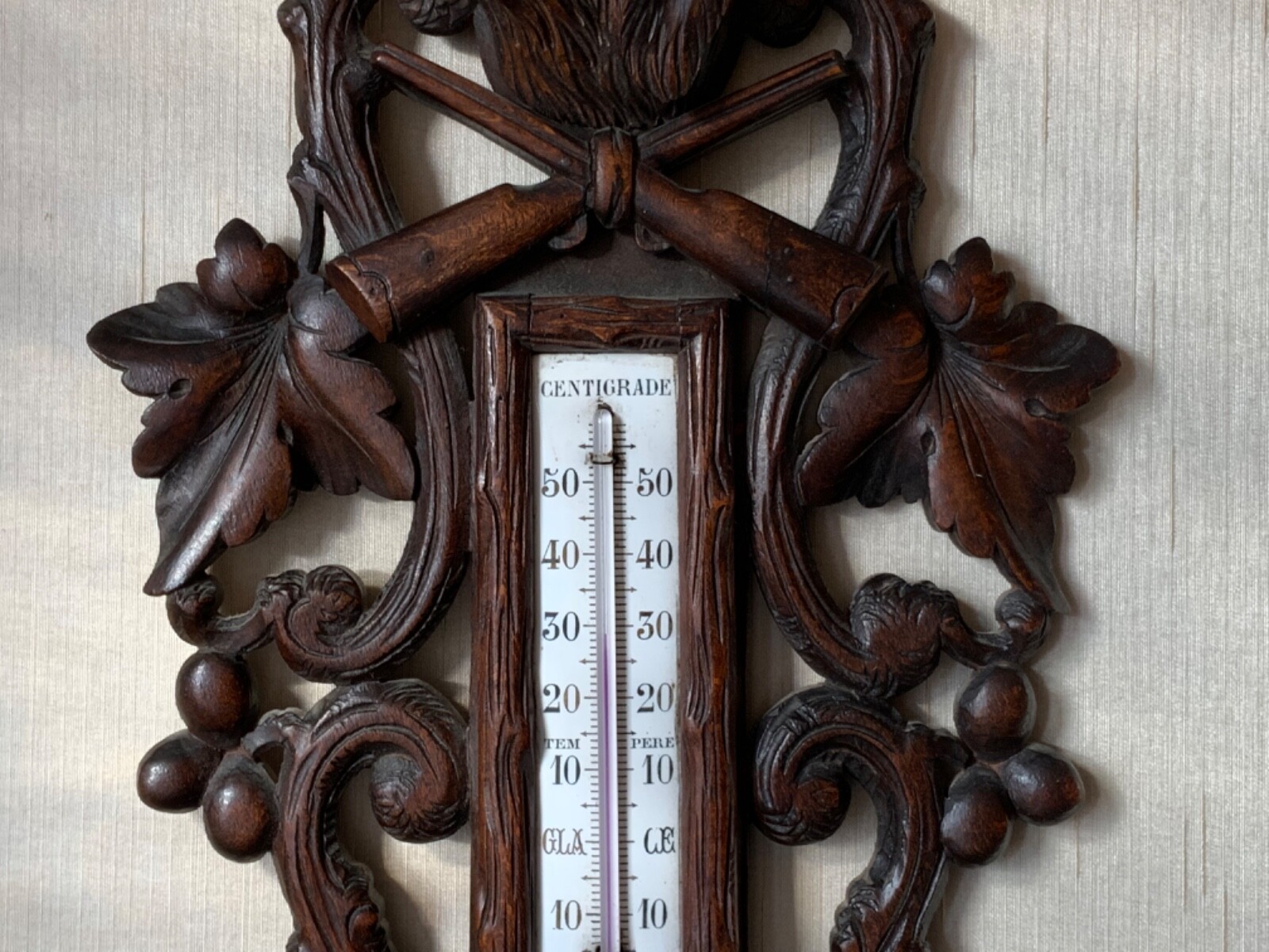 Lovely Antique French Carved Wooden Barometer/Thermometer, not working