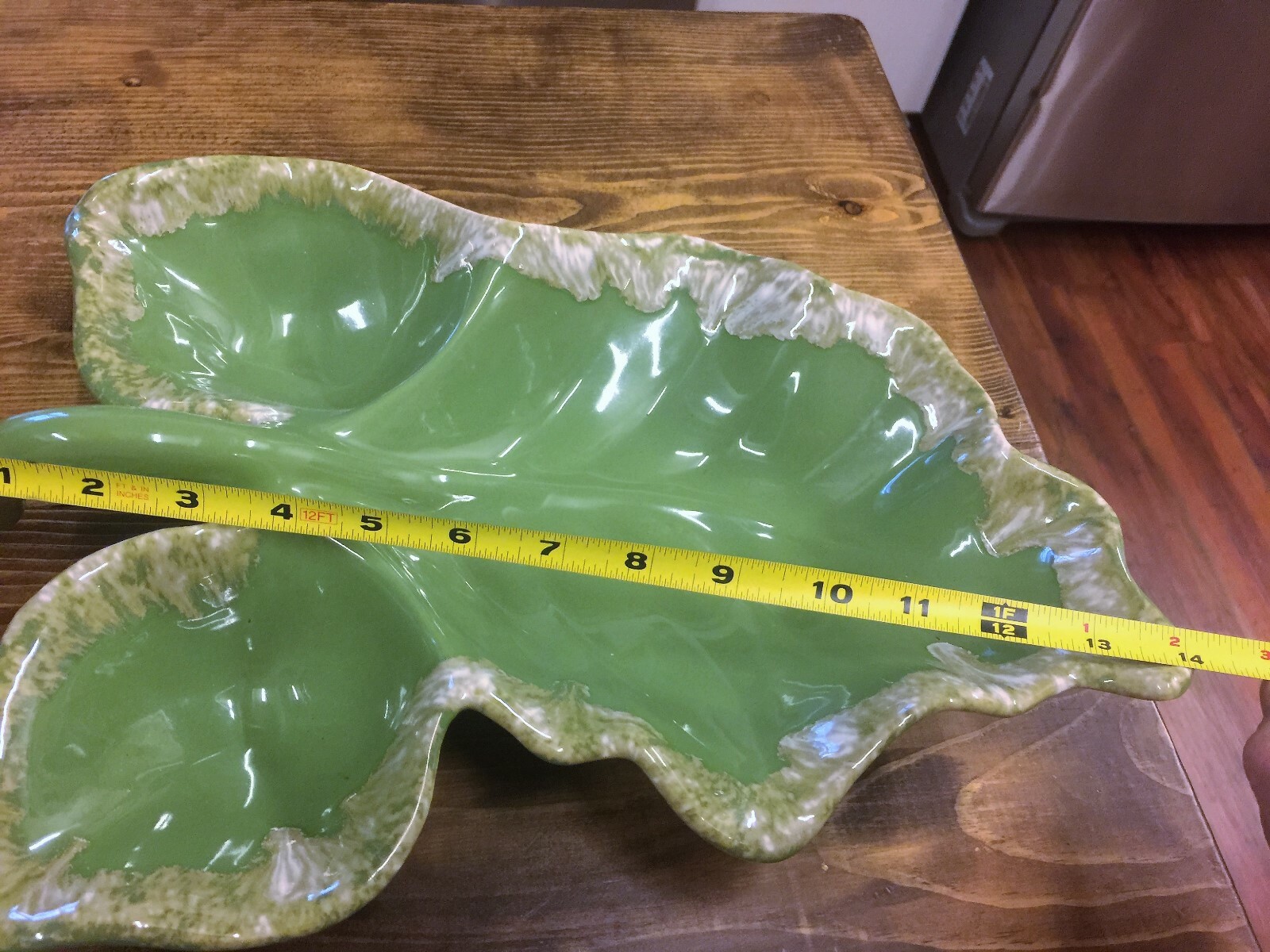 Vintage HULL Rare Avocado Large Leaf Dish 3-Section Dish Platter -Oven Proof 14