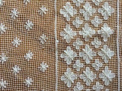 Vintage oblong net darning lace tablecloth 57 x 77