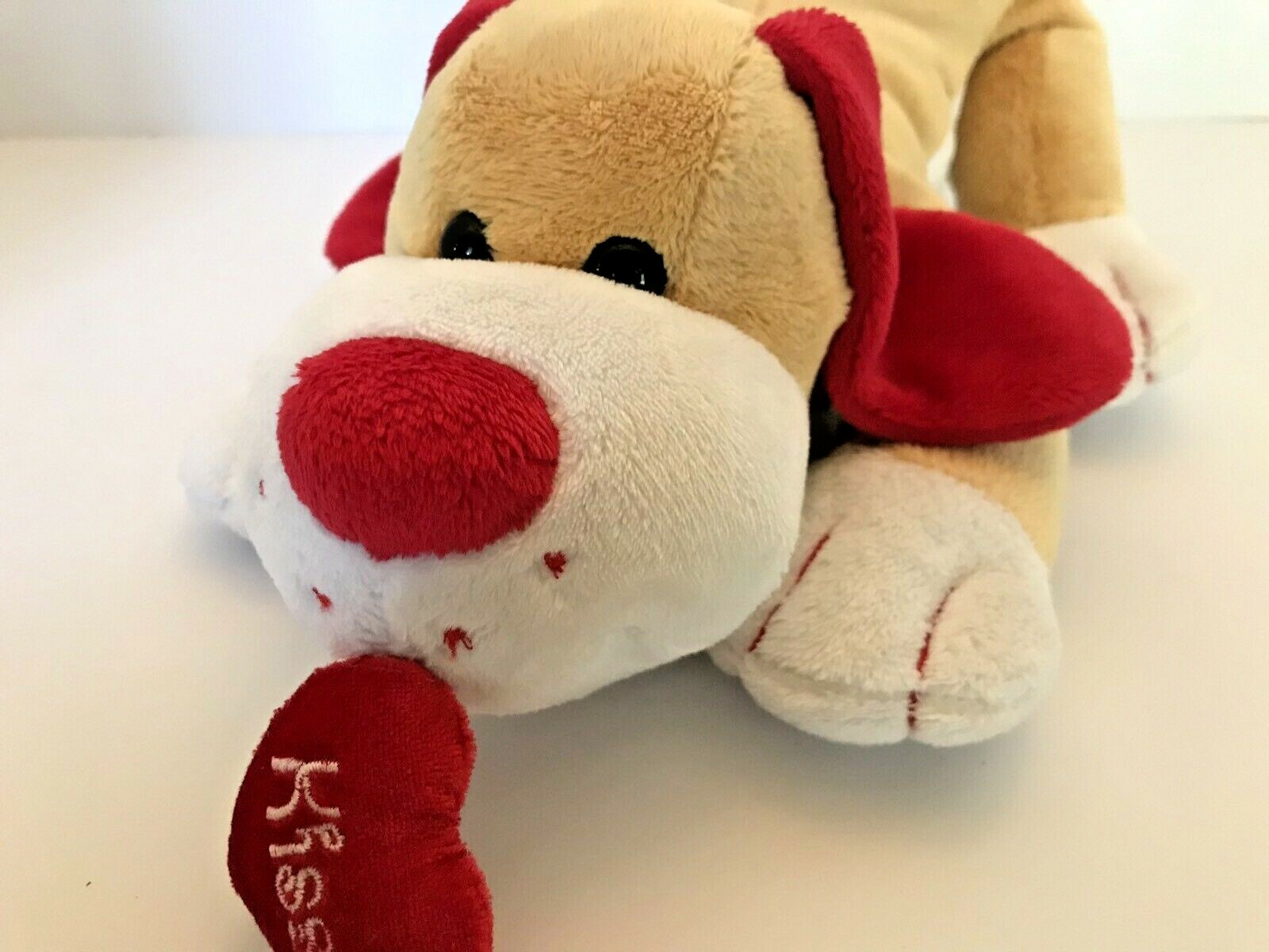 Love Ya Puppy Dog plush stuffed animal tan white red kiss on heart says Love Ya