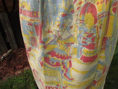 Vintage Cream Heavy Cotton California Souvevir Print Half Apron Dancer Scene