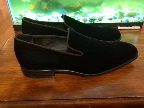Pre-owned Saks Fifth Avenue $398 Saks Fifth Ave Velvet Tuxedo Loafers Size 10.5 In Black
