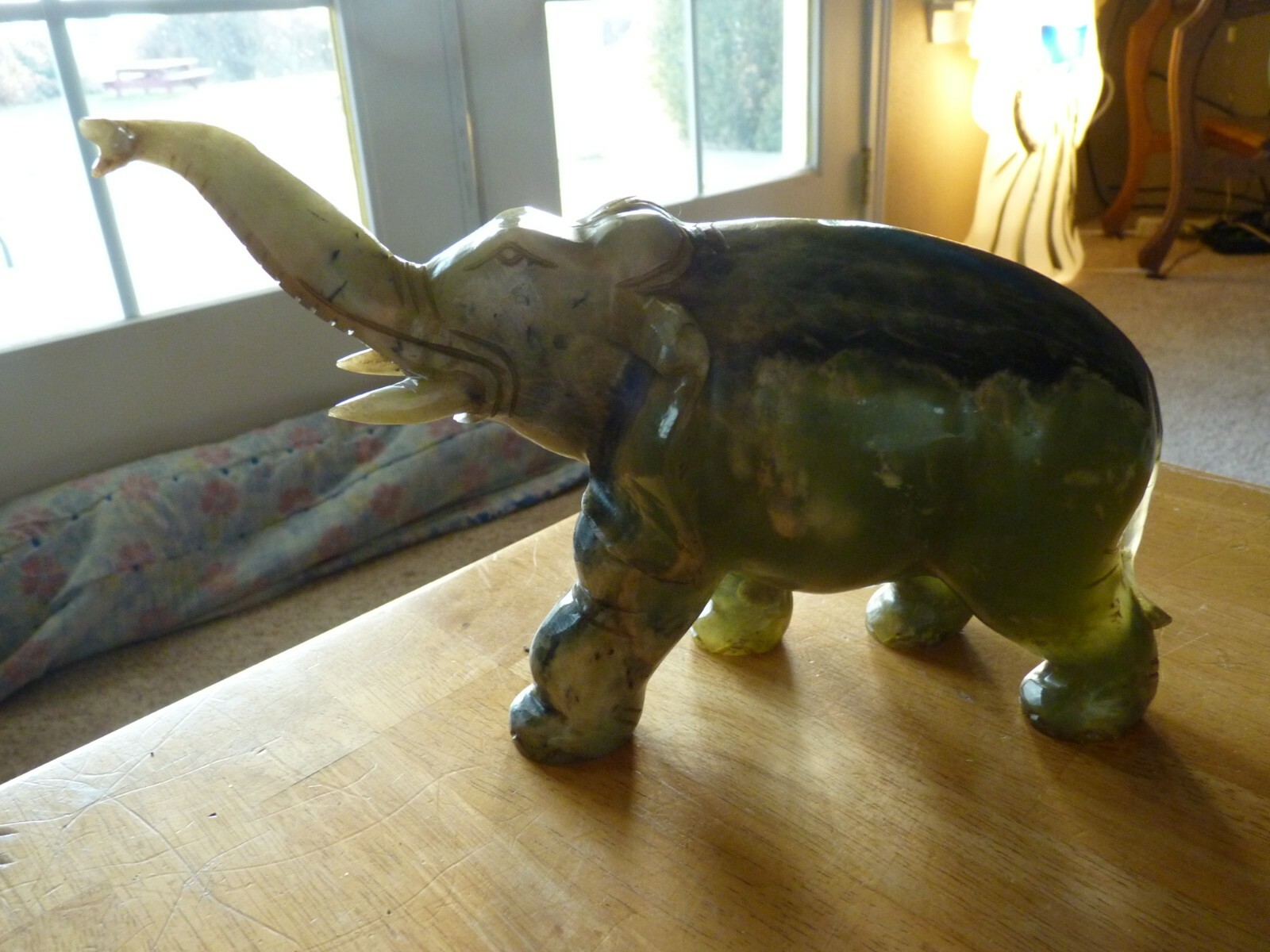 FINE CARVED  GREEN JADE ? ELEPHANT VERY  HEAVY