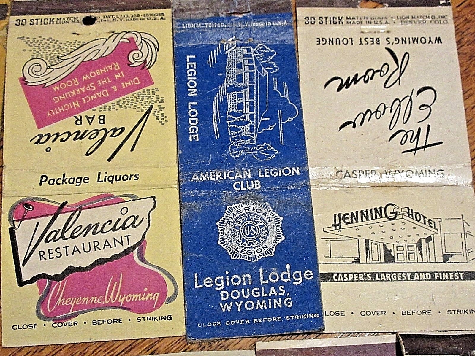 12 diff WYOMING vintage matchbook covers, Jackalope Wigwam Bakery some old ones