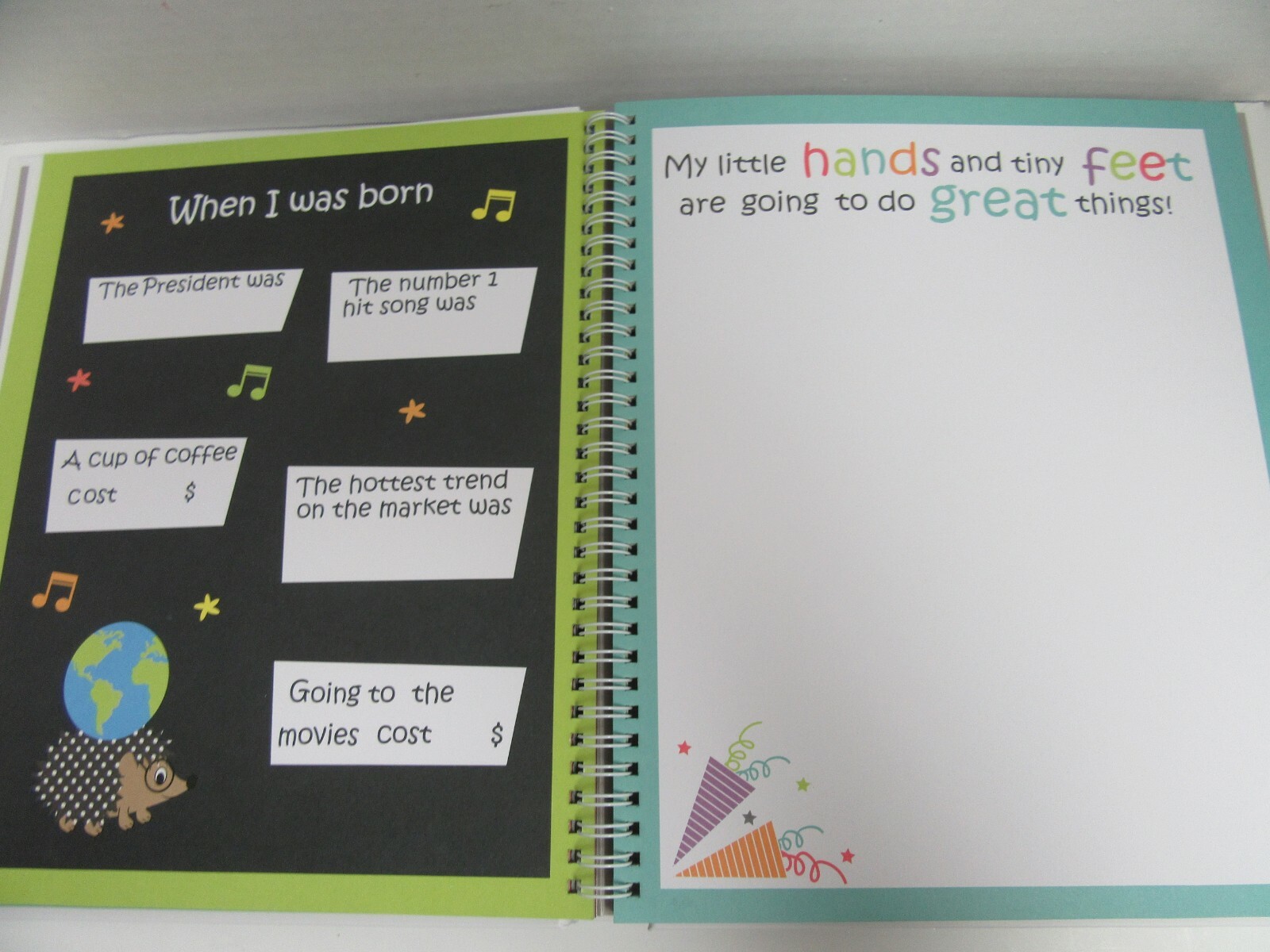 My Tiny Adventures Baby Scrapbook Memory Album First 5 Years Spiral Book