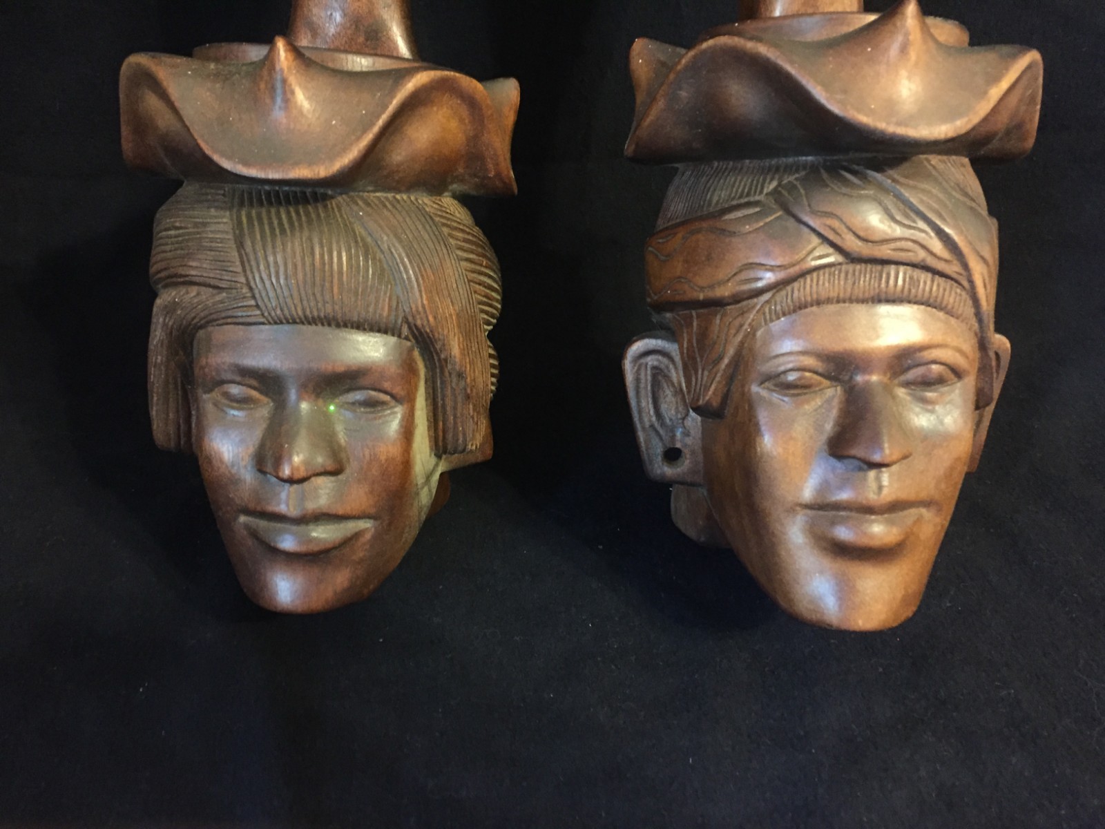 Unique Vintage Wood Carved Heads Wall Art
