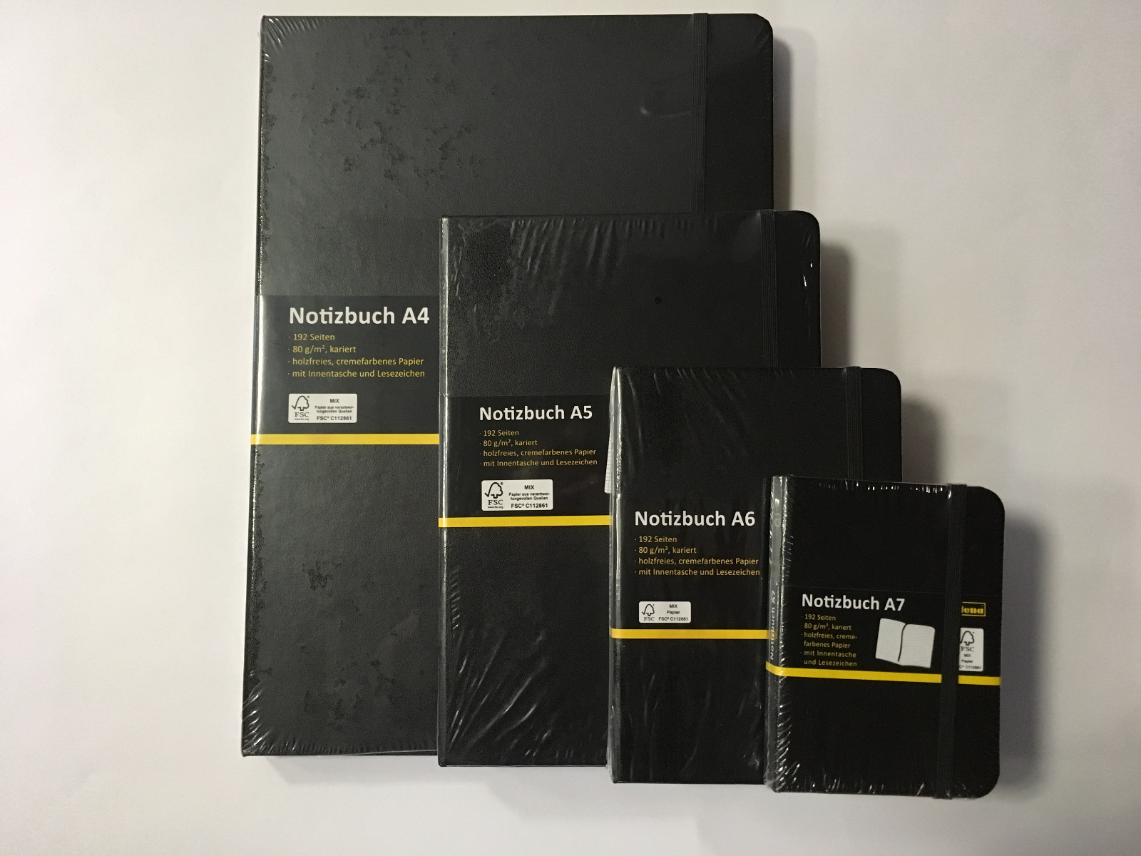 IDENA Notizbuch kariert  A4 A5 A6 A7 Kladde Memobuch Tagebuch Schwarz 192 Seiten