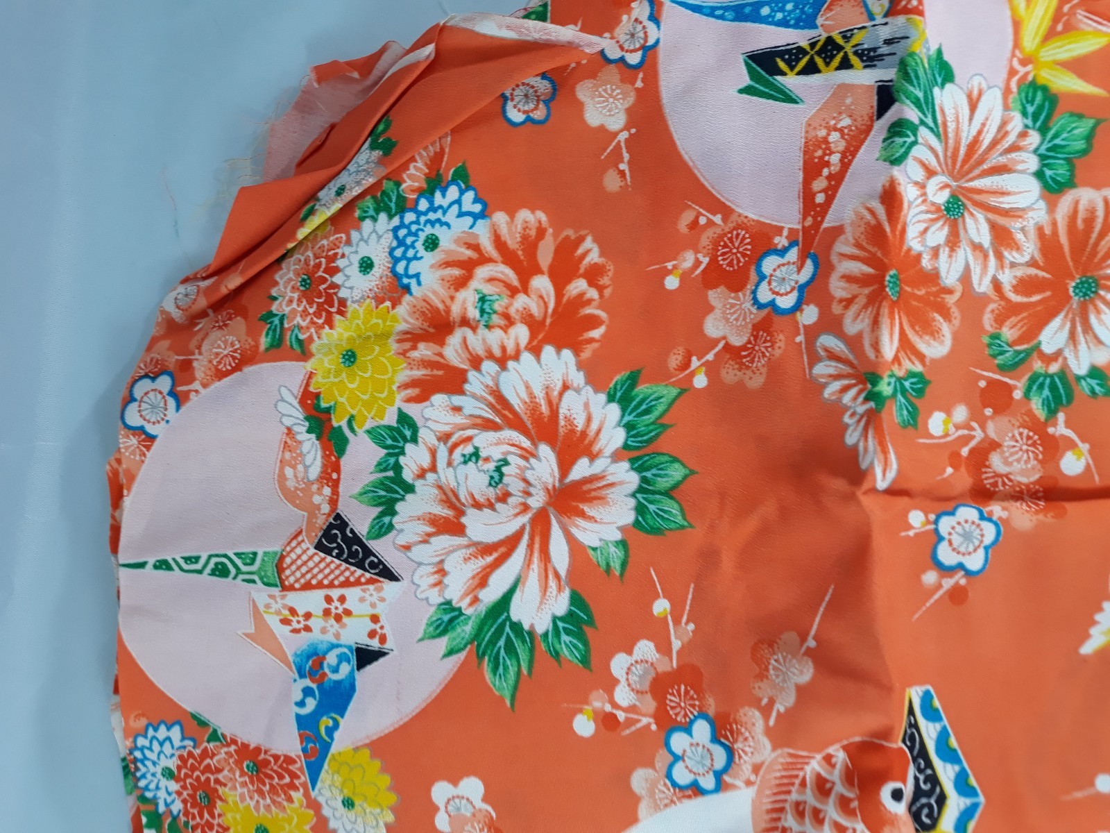 Vintage Japanese Fabric  Silk Rayon Crepe Orange 29