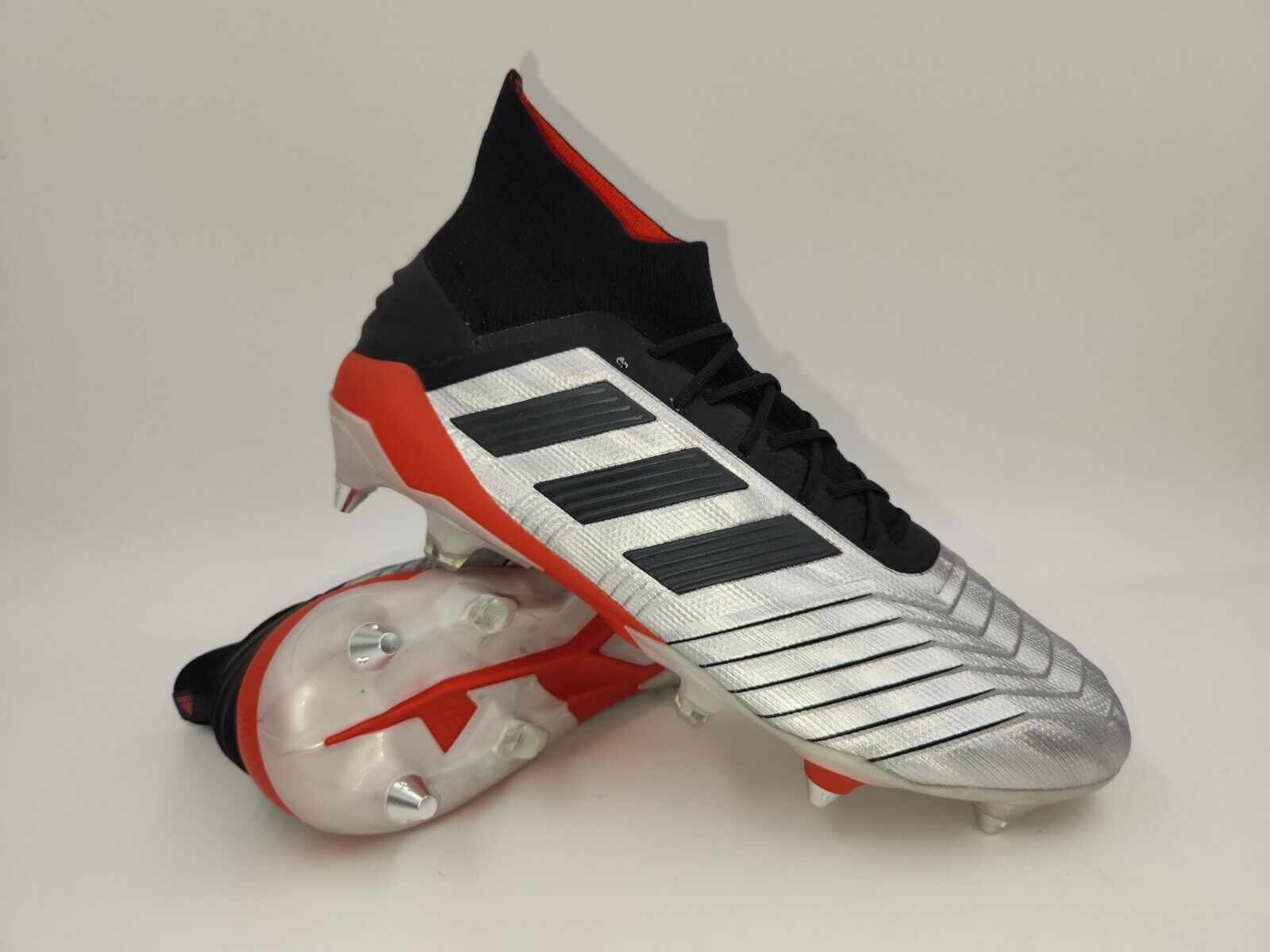 Adidas Mens Rare Predator 19.1 SG F99986 Silver Red Soccer Adidas Mens Rare Predator 19.1 SG F99986 Silver Red Soccer