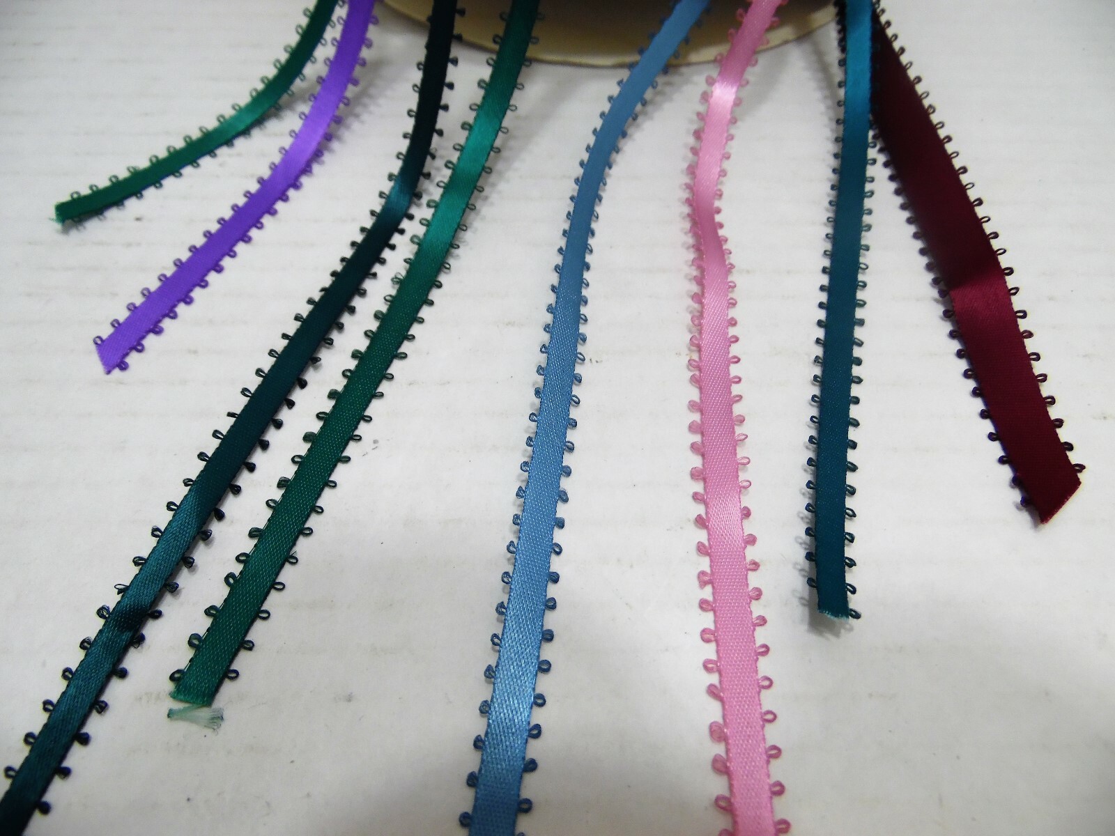 Picot Feather Edge Ribbon Lot of 8 Partial Rolls Assorted Colors 3/16