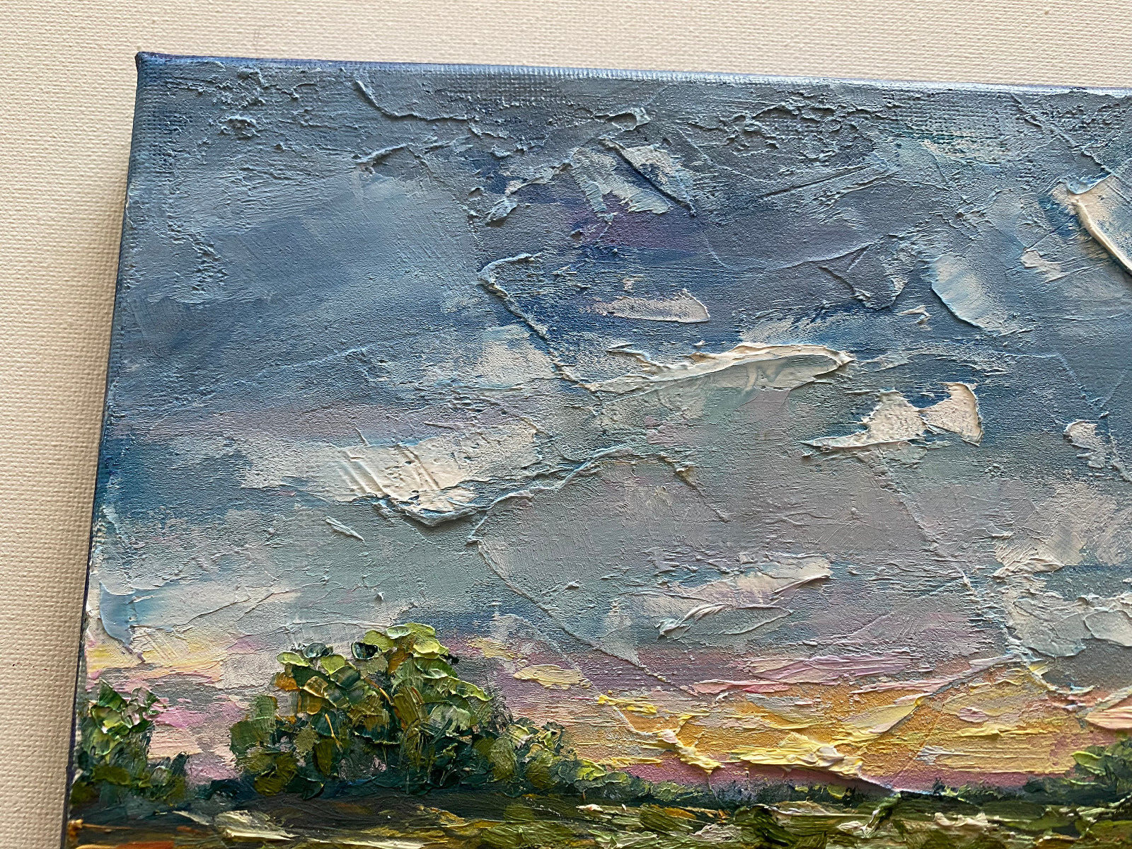 ORIGINAL OIL Painting " LANDSCAPE SUNSET " impasto 10"x 8" by Olga Diduh.